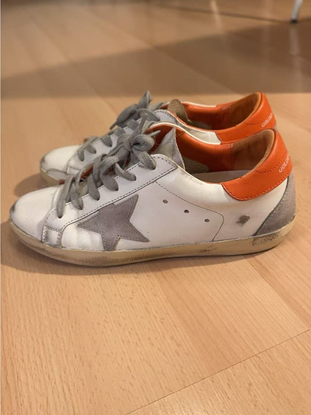 Golden Goose White Leather Sneakers with Orange Heel